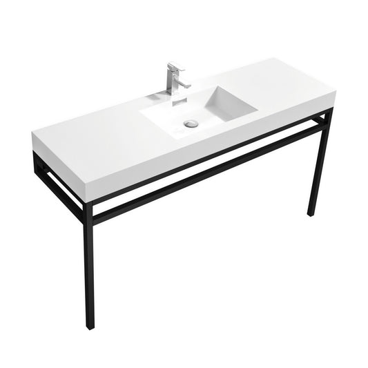 Haus 60" Single Sink Stainless Steel Console w/ White Acrylic Sink Matte Black