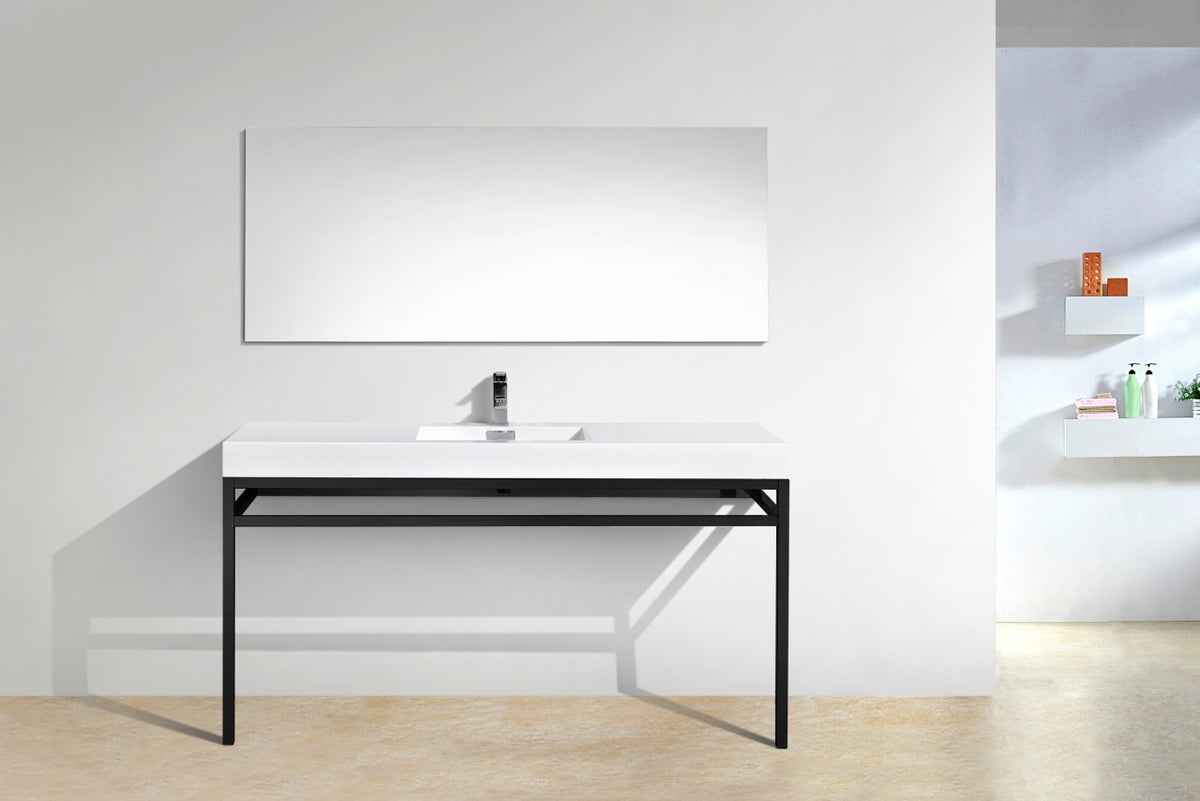 Haus 60" Single Sink Stainless Steel Console w/ White Acrylic Sink Matte Black