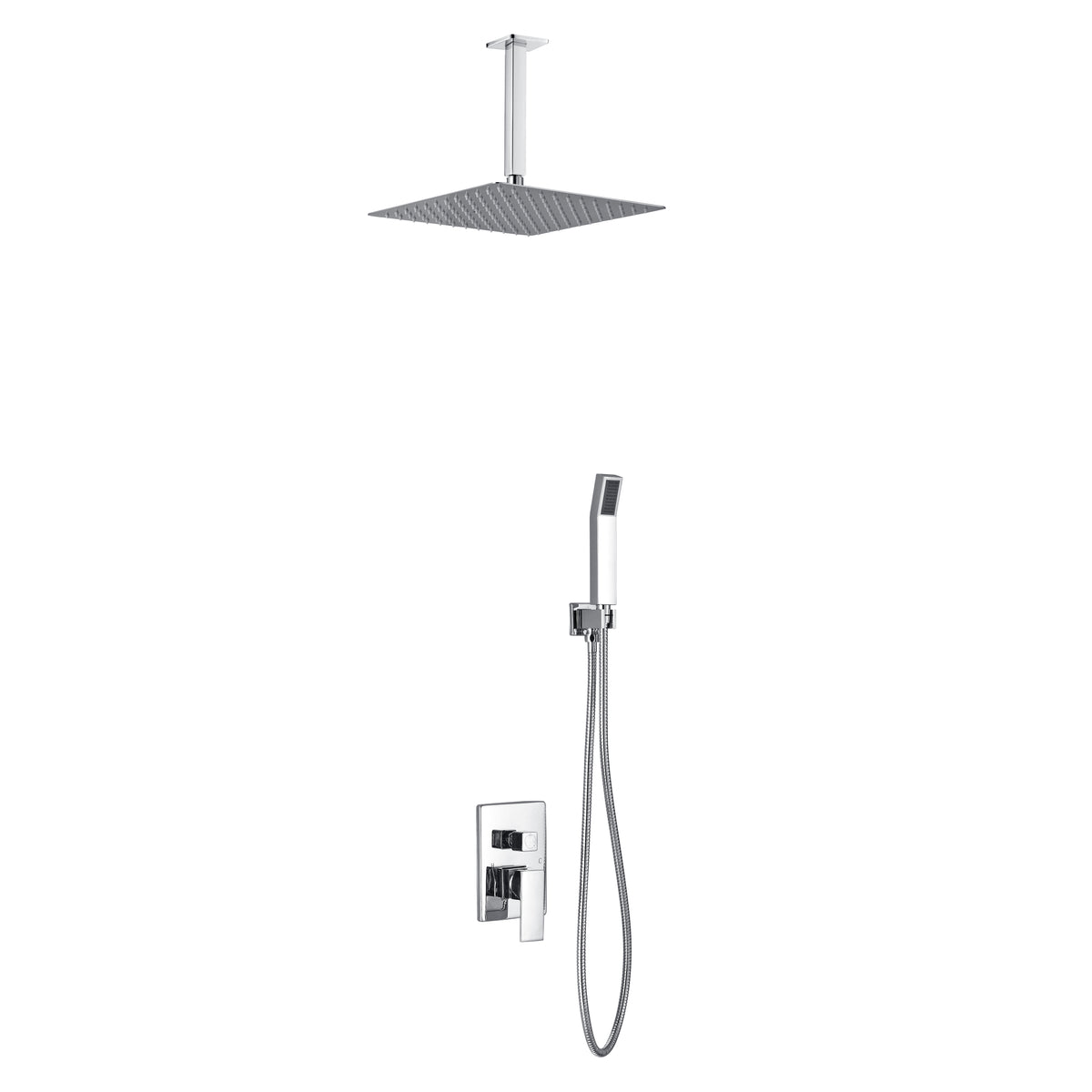 Aqua Piazza Shower Set w/ 12" Ceiling Mount Square Rain Shower and Handheld Chrome
