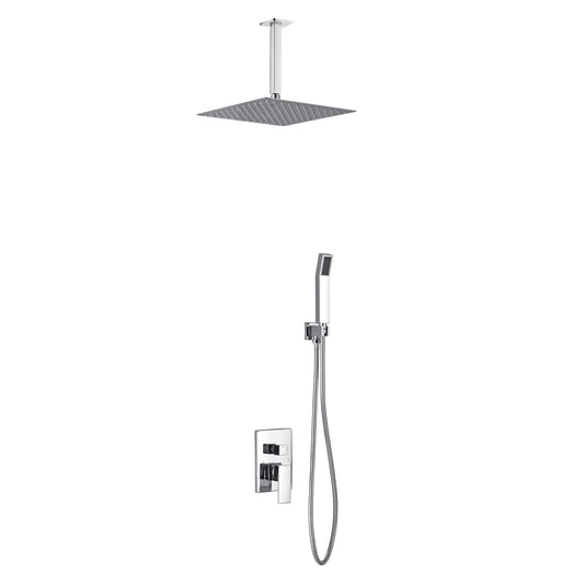 Aqua Piazza Shower Set w/ 12" Ceiling Mount Square Rain Shower and Handheld Chrome