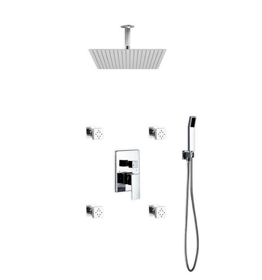 Aqua Piazza Shower Set w/ 20" Ceiling Mount Square Rain Shower, 4 Body Jets and Handheld