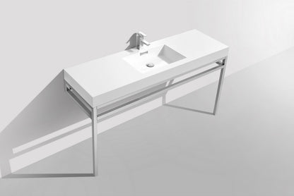Kubebath Haus 60" Single Sink Stainless Steel Console w/ White Acrylic Sink - Chrome