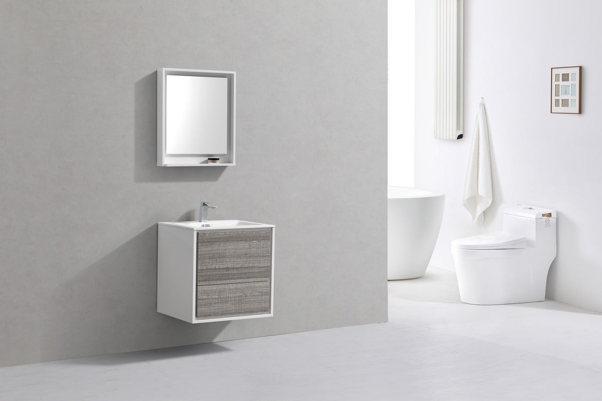 DeLusso 24" Wall Mount Modern Bathroom Vanity - Ashgray & White