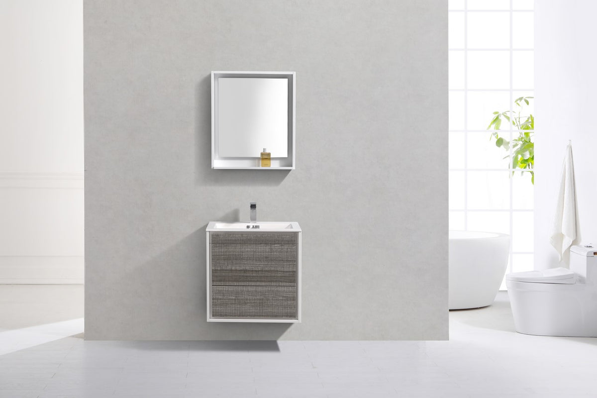 DeLusso 24" Wall Mount Modern Bathroom Vanity - Ashgray & White