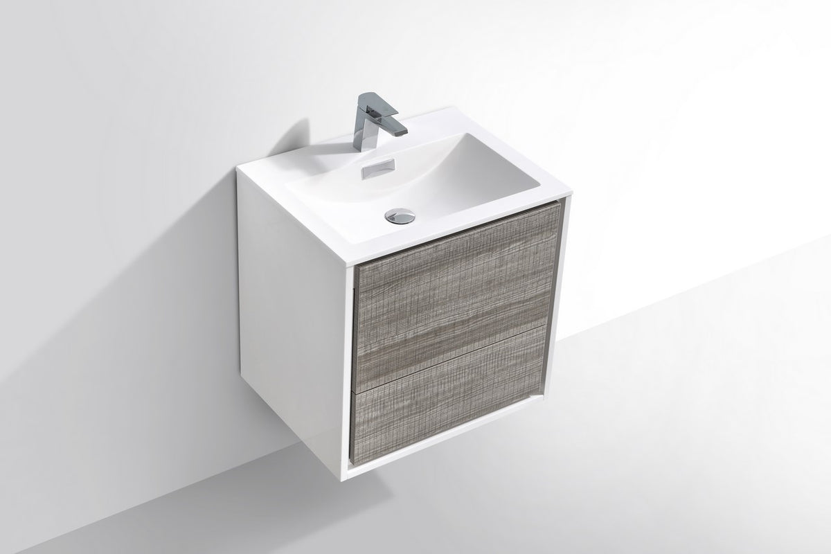 DeLusso 24" Wall Mount Modern Bathroom Vanity - Ashgray & White