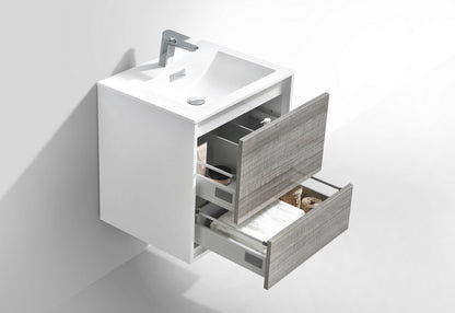 DeLusso 24" Wall Mount Modern Bathroom Vanity - Ashgray & White