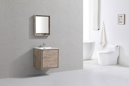 DeLusso 24" Wall Mount Modern Bathroom Vanity - Nature Wood