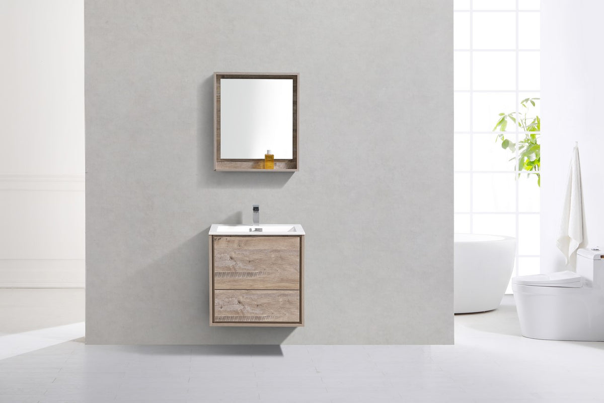 DeLusso 24" Wall Mount Modern Bathroom Vanity - Nature Wood