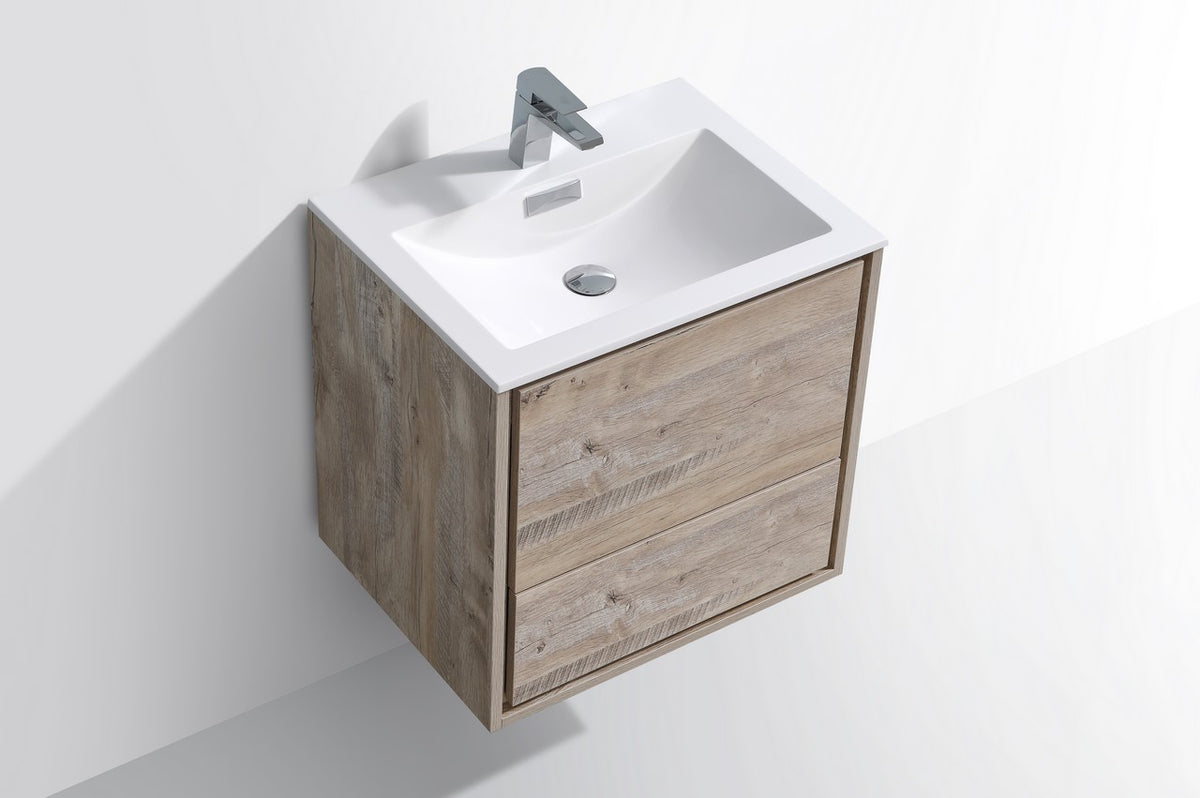 DeLusso 24" Wall Mount Modern Bathroom Vanity - Nature Wood
