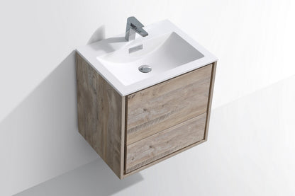 DeLusso 24" Wall Mount Modern Bathroom Vanity - Nature Wood