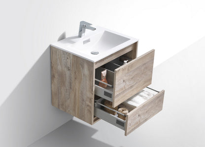 DeLusso 24" Wall Mount Modern Bathroom Vanity - Nature Wood