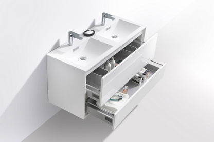 DeLusso 48" Double Sink High Glossy White Wall Mount Modern Bathroom Vanity