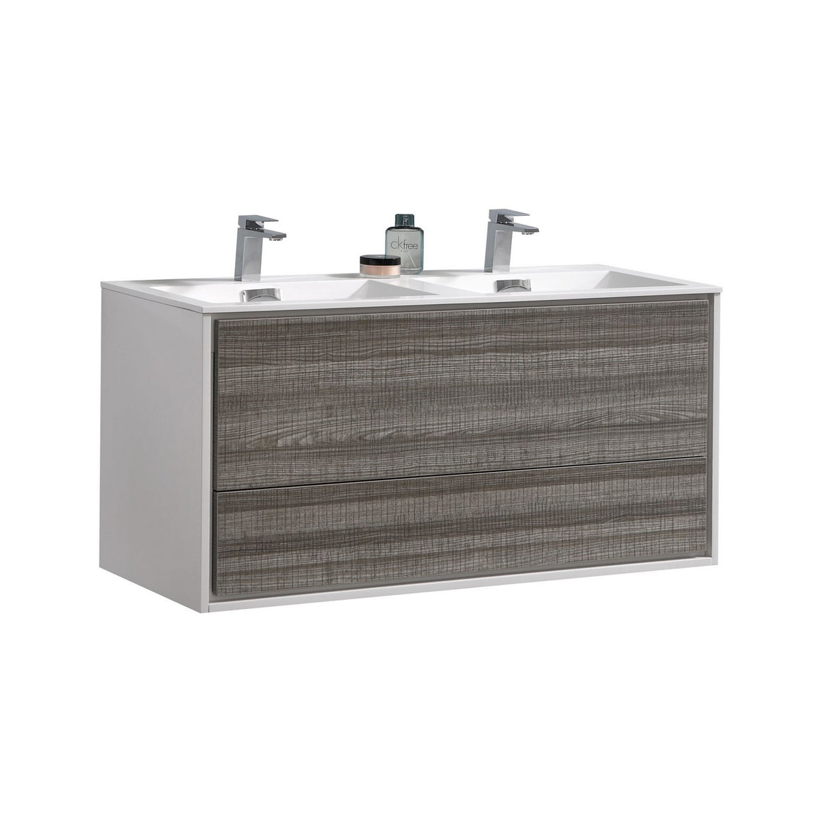 DeLusso 48" Double Sink Ash Gray Wall Mount Modern Bathroom Vanity