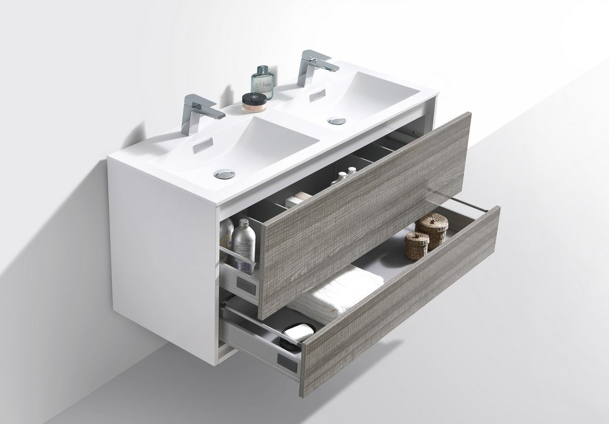 DeLusso 48" Double Sink Ash Gray Wall Mount Modern Bathroom Vanity