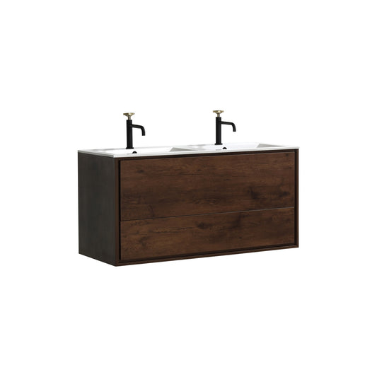 DeLusso 48" Double Sink Rosewood Wall Mount Modern Bathroom Vanity