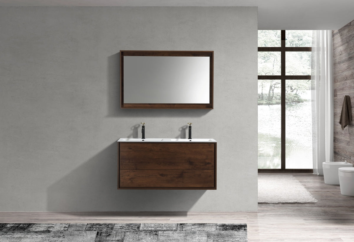DeLusso 48" Double Sink Rosewood Wall Mount Modern Bathroom Vanity