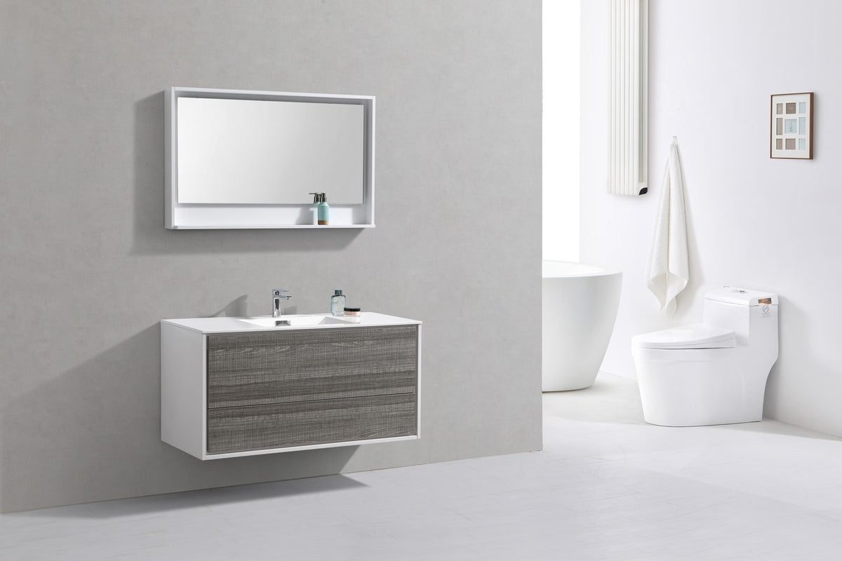 DeLusso 48" Single Sink Wall Mount Modern Bathroom Vanity - Ashgray & White