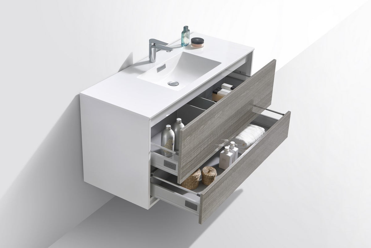 DeLusso 48" Single Sink Wall Mount Modern Bathroom Vanity - Ashgray & White