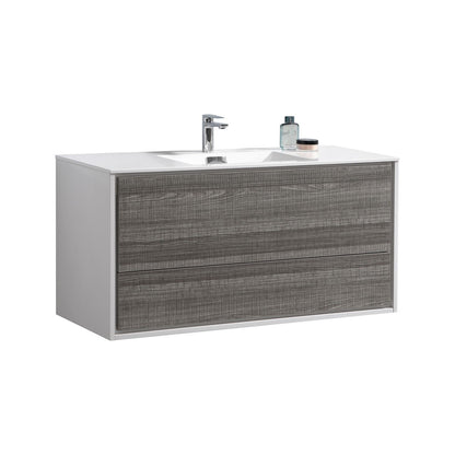 DeLusso 48" Single Sink Wall Mount Modern Bathroom Vanity - Ashgray & White