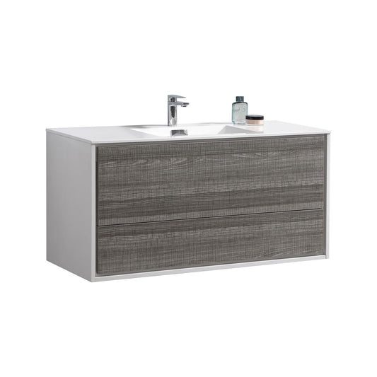 DeLusso 48" Single Sink Wall Mount Modern Bathroom Vanity - Ashgray & White