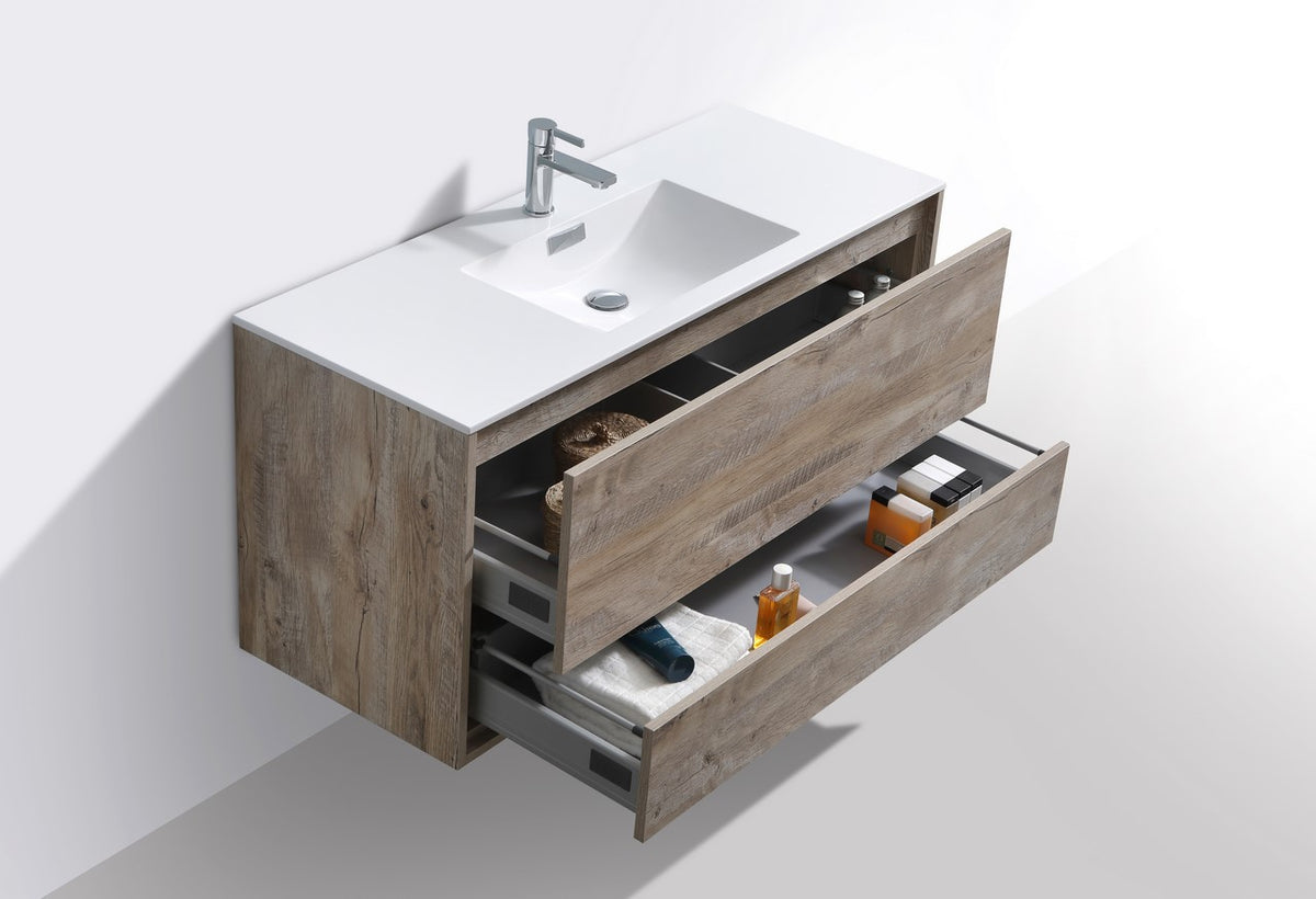 DeLusso 48" Single Sink Nature Wood Wall Mount Modern Bathroom Vanity