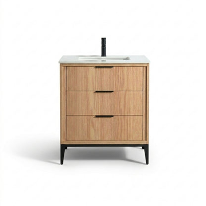 Divani 30" Oakwood Bathroom Vanity with Quartz Countertop - Restock ETA  Mid Nov