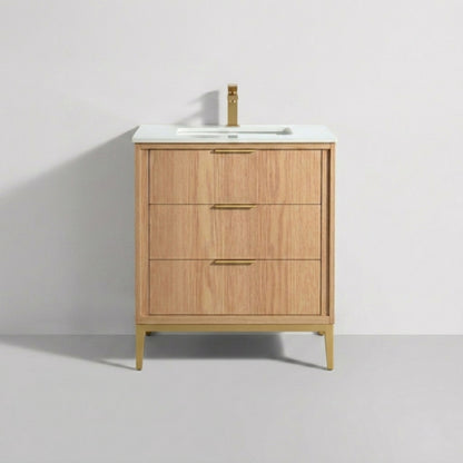 Divani 30" Oakwood Bathroom Vanity with Quartz Countertop - Restock ETA  Mid Nov