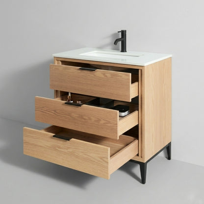Divani 30" Oakwood Bathroom Vanity with Quartz Countertop - Restock ETA  Mid Nov