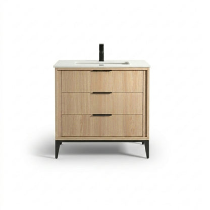 Divani 36" Oakwood Bathroom Vanity with Quartz Countertop
