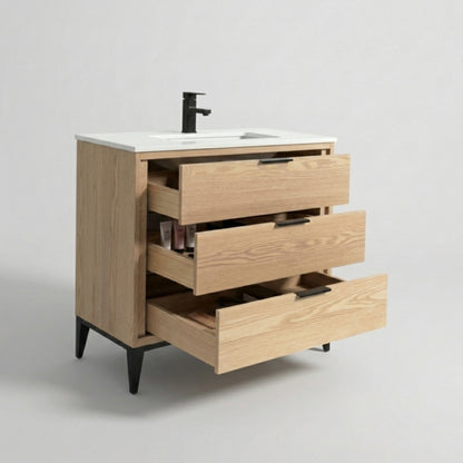 Divani 36" Oakwood Bathroom Vanity with Quartz Countertop
