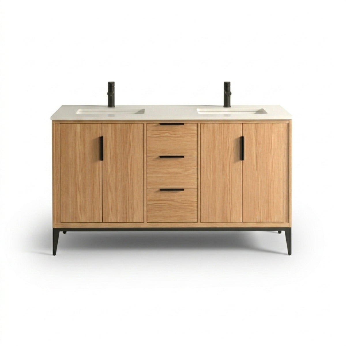 Divani 60" Oakwood Double Sink Bathroom Vanity with Quartz Countertop