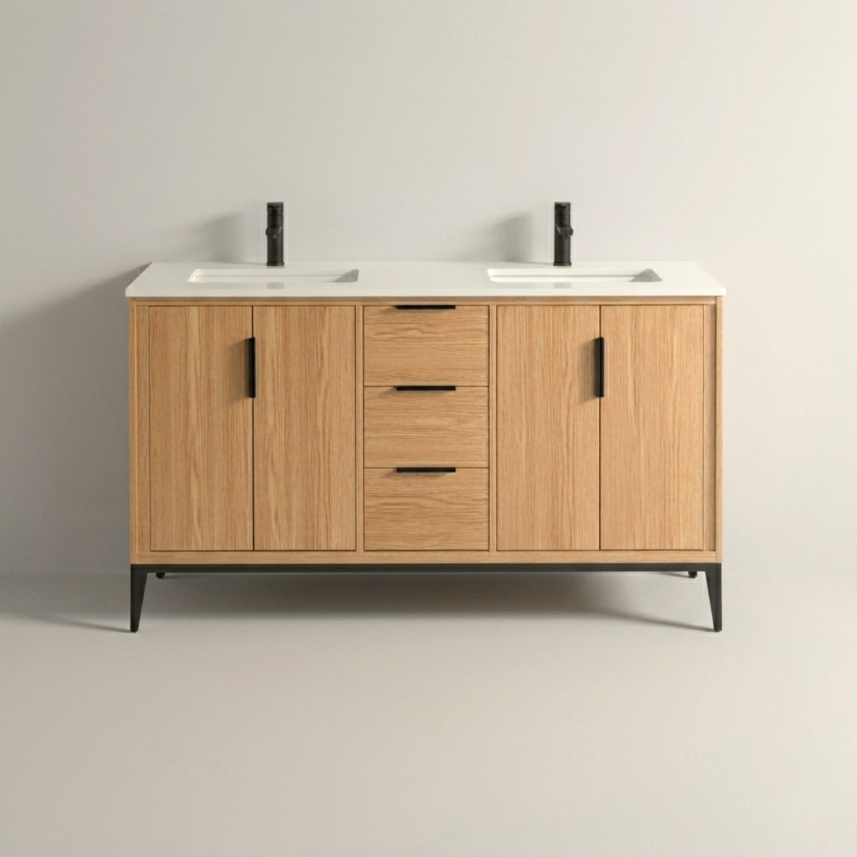 Divani 60" Oakwood Double Sink Bathroom Vanity with Quartz Countertop