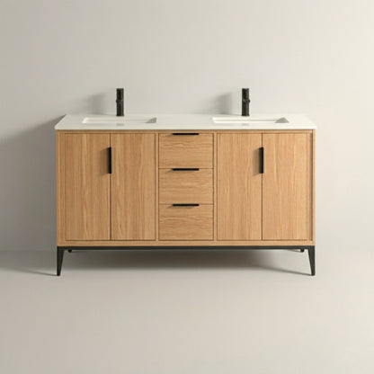 Divani 60" Oakwood Double Sink Bathroom Vanity with Quartz Countertop