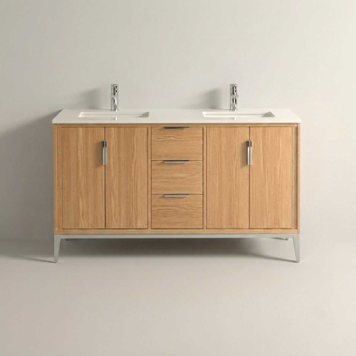 Divani 60" Oakwood Double Sink Bathroom Vanity with Quartz Countertop