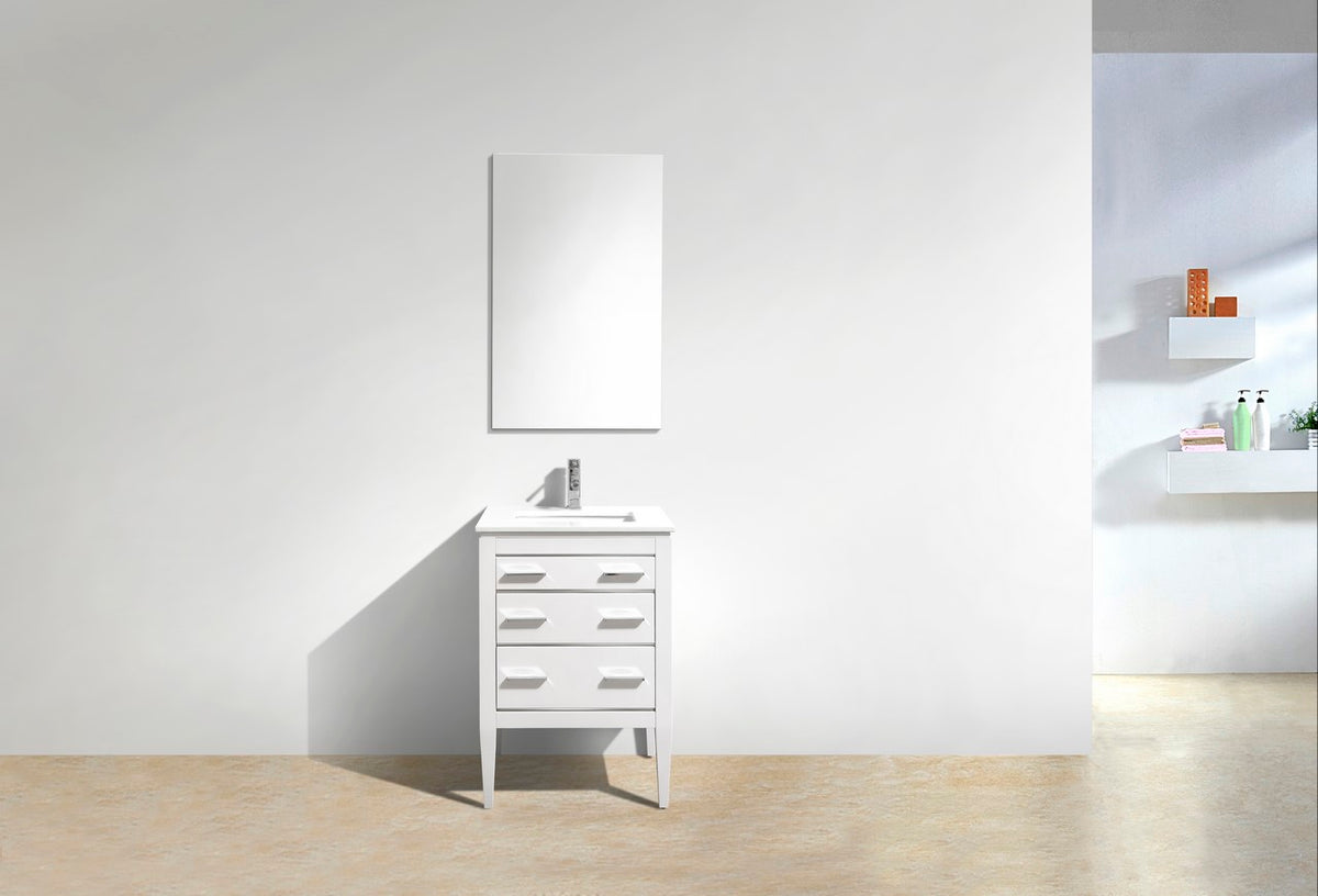 Eiffel 24" High Gloss White Vanity with Quartz Countertop