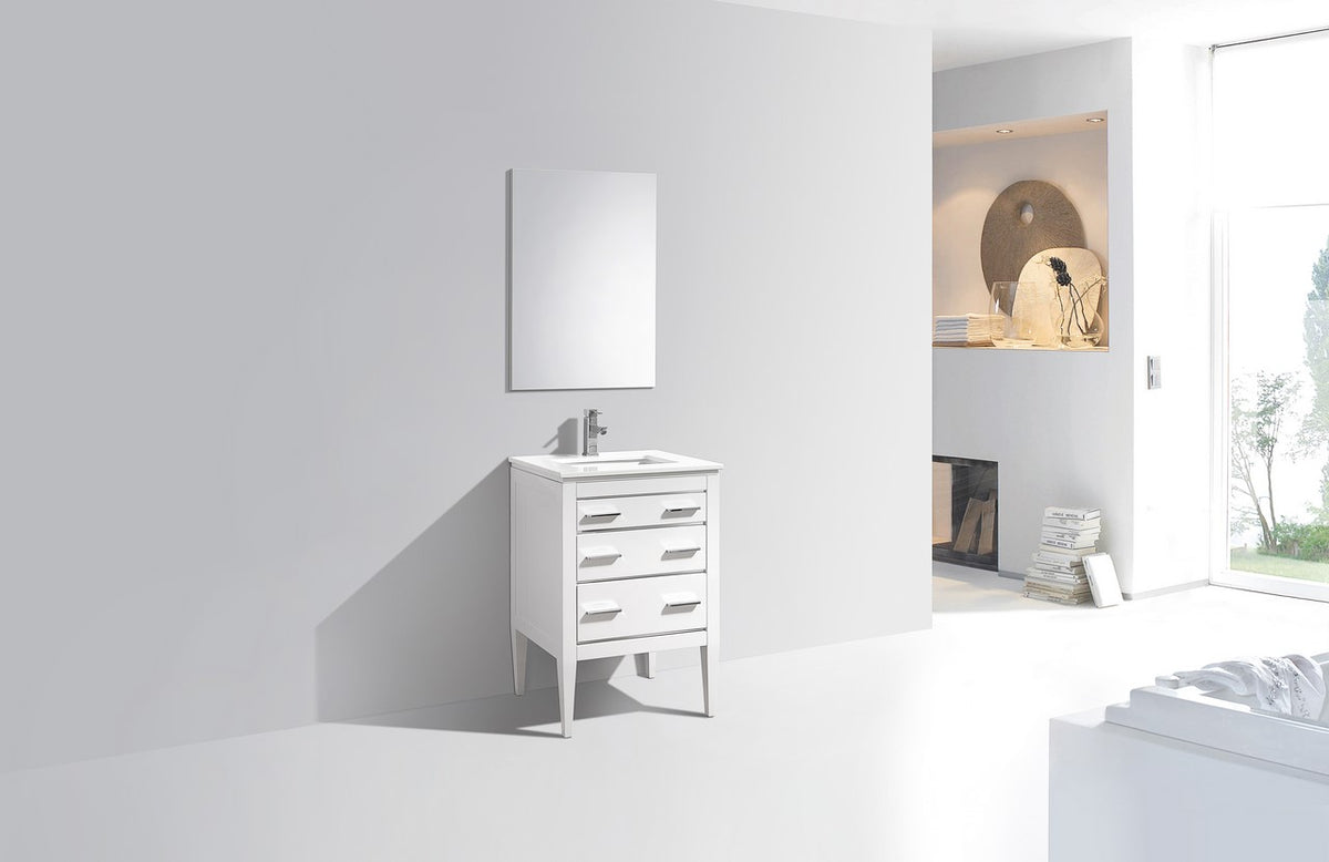Eiffel 24" High Gloss White Vanity with Quartz Countertop
