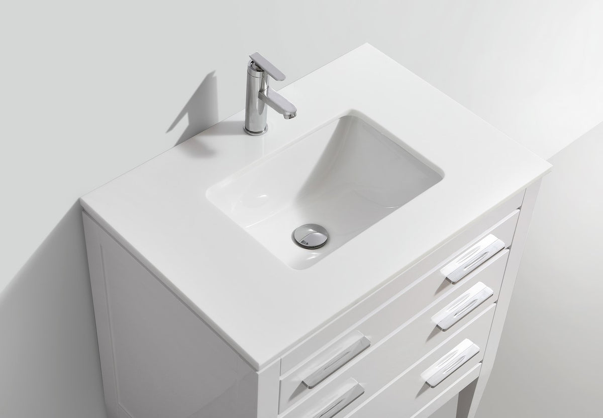 Eiffel 30'' High Gloss White Vanity W/ Quartz Counter Top