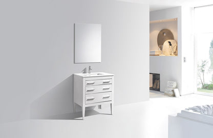 Eiffel 30'' High Gloss White Vanity W/ Quartz Counter Top