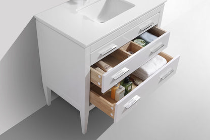 Eiffel 36'' High Gloss White Vanity W/ Quartz Counter Top