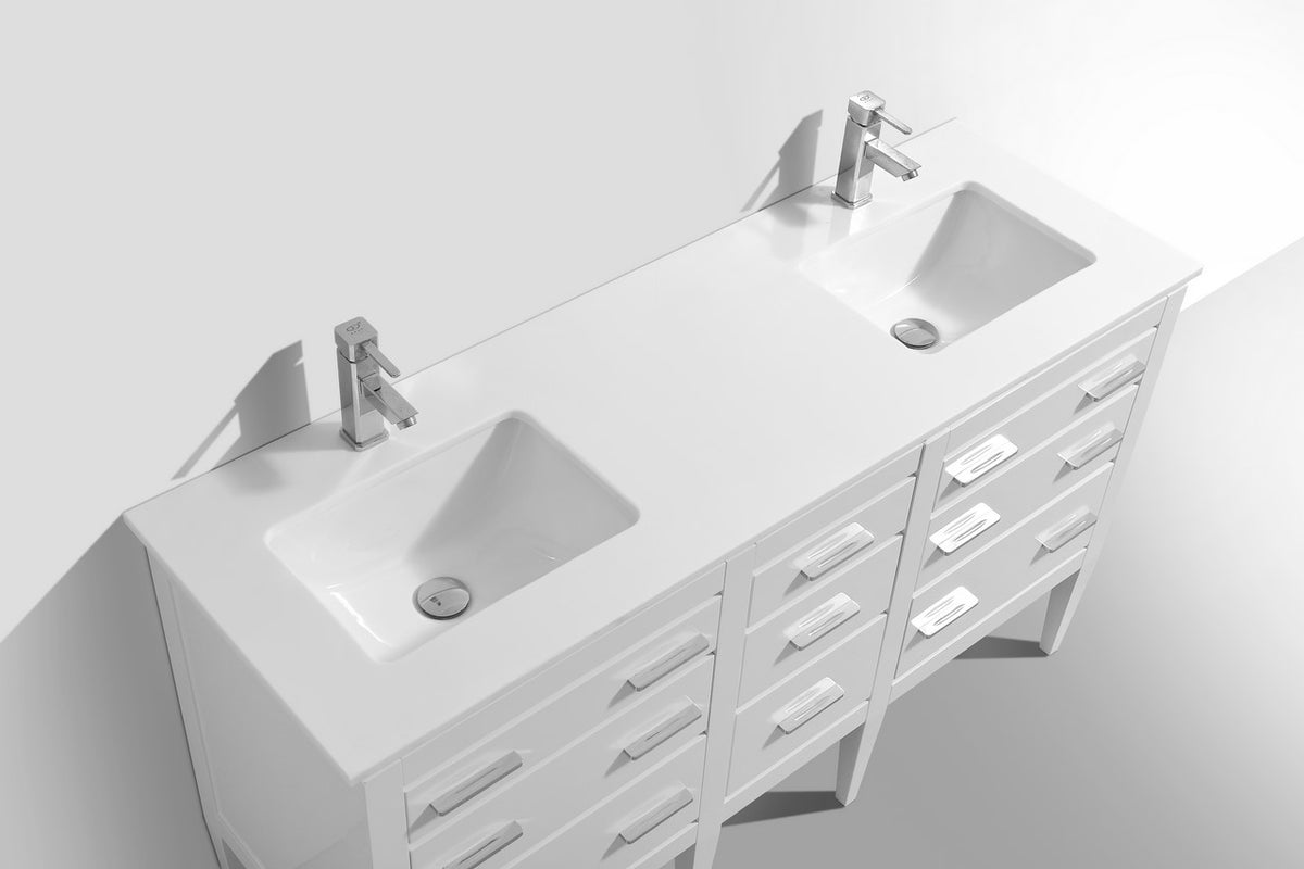 Eiffel 60'' High Gloss White Vanity W/ Quartz Counter Top