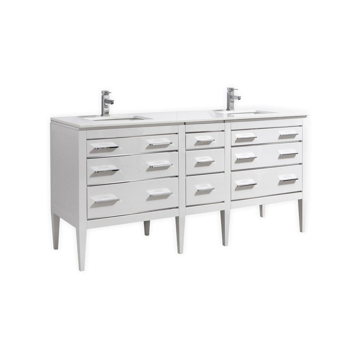 Eiffel 72'' High Gloss White Vanity W/ Quartz Counter Top