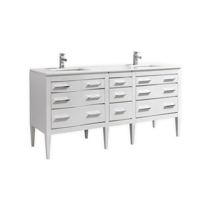 Eiffel 72'' High Gloss White Vanity W/ Quartz Counter Top