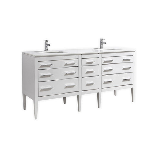 Eiffel 72'' High Gloss White Vanity W/ Quartz Counter Top