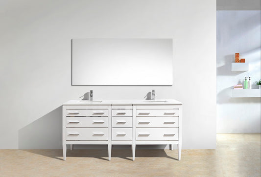 Eiffel 72'' High Gloss White Vanity W/ Quartz Counter Top