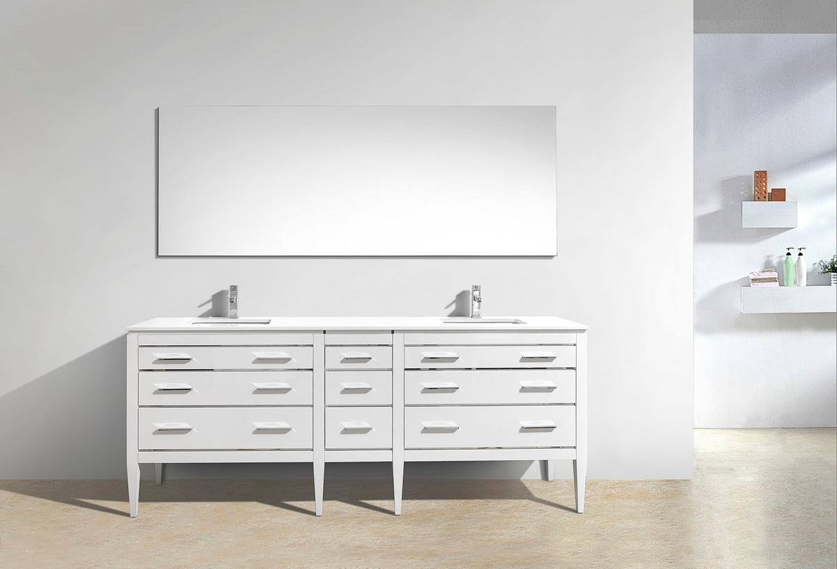 Eiffel 82'' High Gloss White Vanity W/ Quartz Counter Top