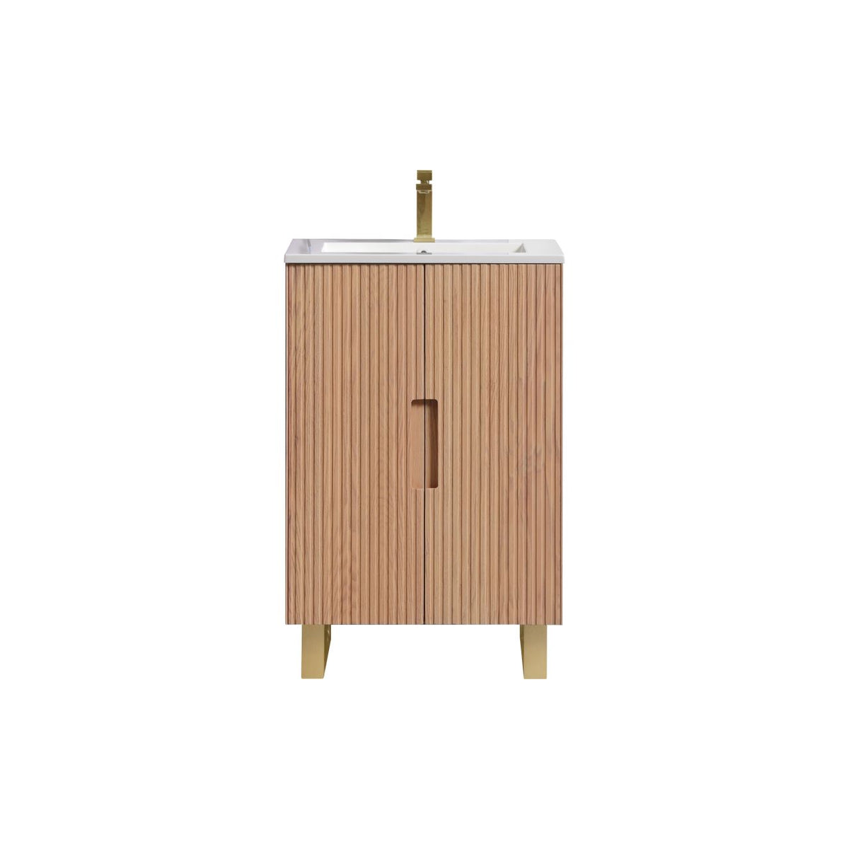 Kubebath Fiore 24'' Oakwood Floor Mount Vanity w/ Brushed Gold Hardware