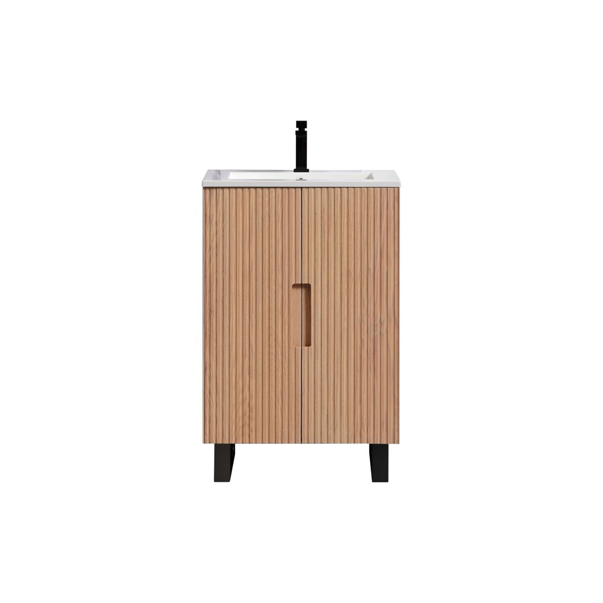 Kubebath Fiore 24'' Oakwood Floor Mount Vanity w/ Black Hardware