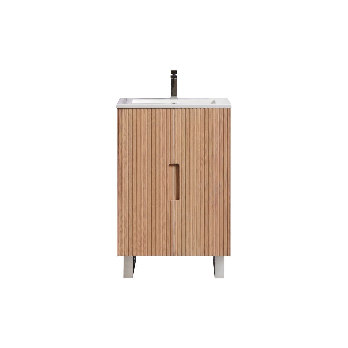 Kubebath Fiore 24'' Oakwood Floor Mount Vanity w/ Chrome Hardware