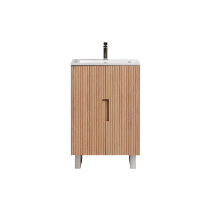 Kubebath Fiore 24'' Oakwood Floor Mount Vanity w/ Chrome Hardware