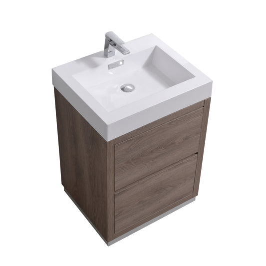 Bliss 24-Inch Floor Mount Modern Bathroom Vanity with Integrated Acrylic Sink – Butternut Wood